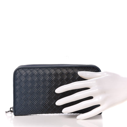 Bottega Veneta Nappa Intrecciato Gradient Spotted Zip Around Wallet Black Denim 2 of 10