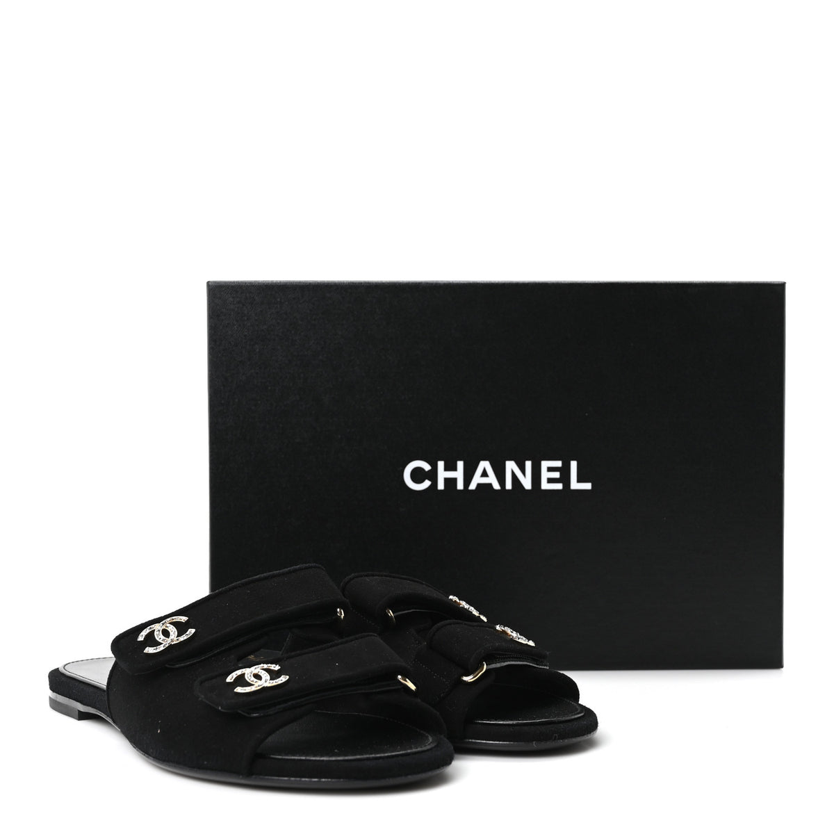 Chanel Suede Kidskin Velcro Crystal CC Mules 39 Black 9 of 9
