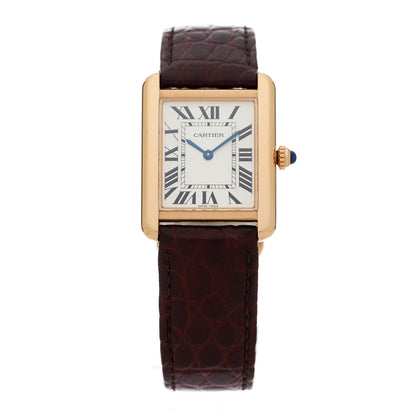 Cartier Stainless Steel 18K Pink Gold Alligator 24mm Tank Solo Quartz Watch Brown 1 of 5