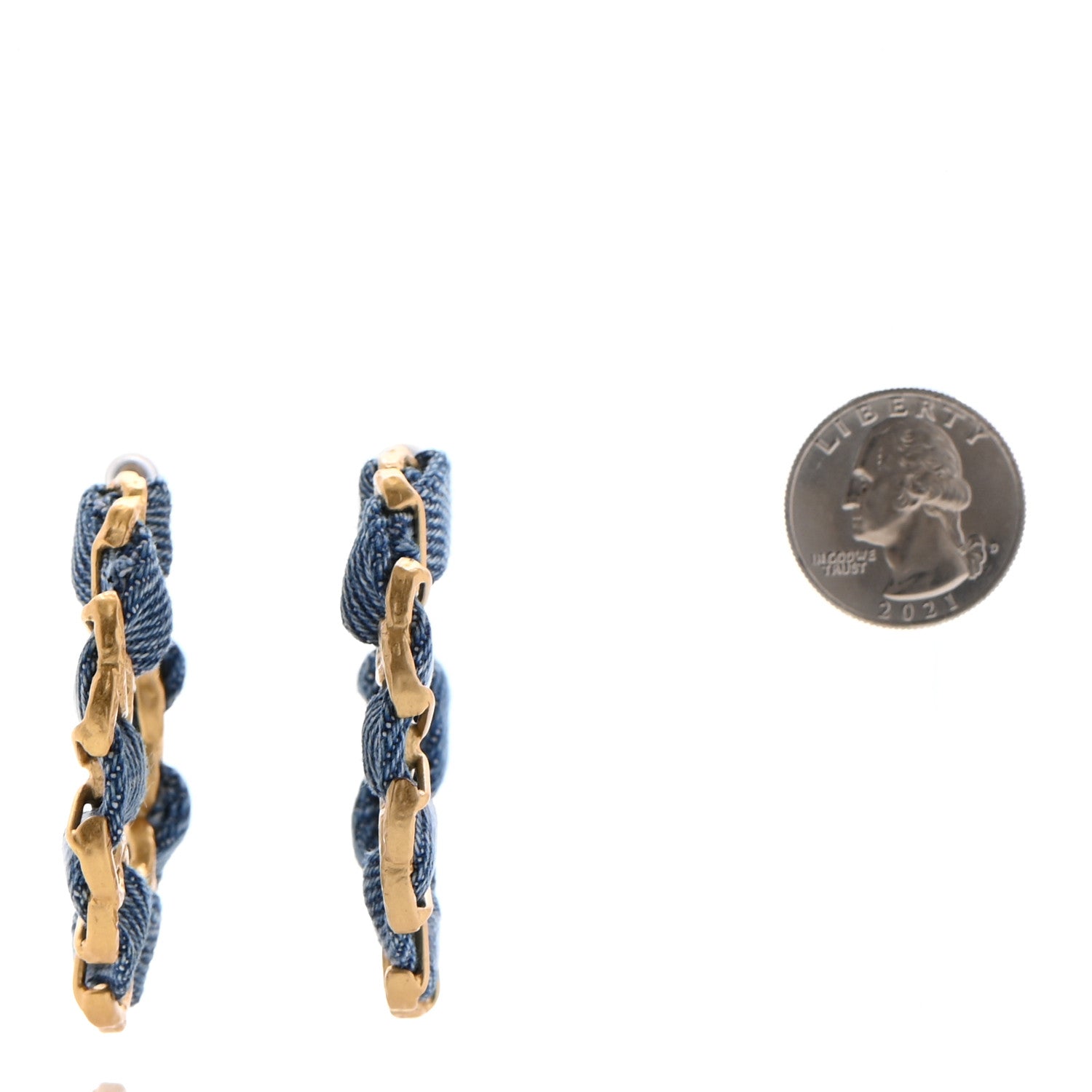 Chanel Denim CC Chain Hoop Earrings Gold Blue 2 of 4