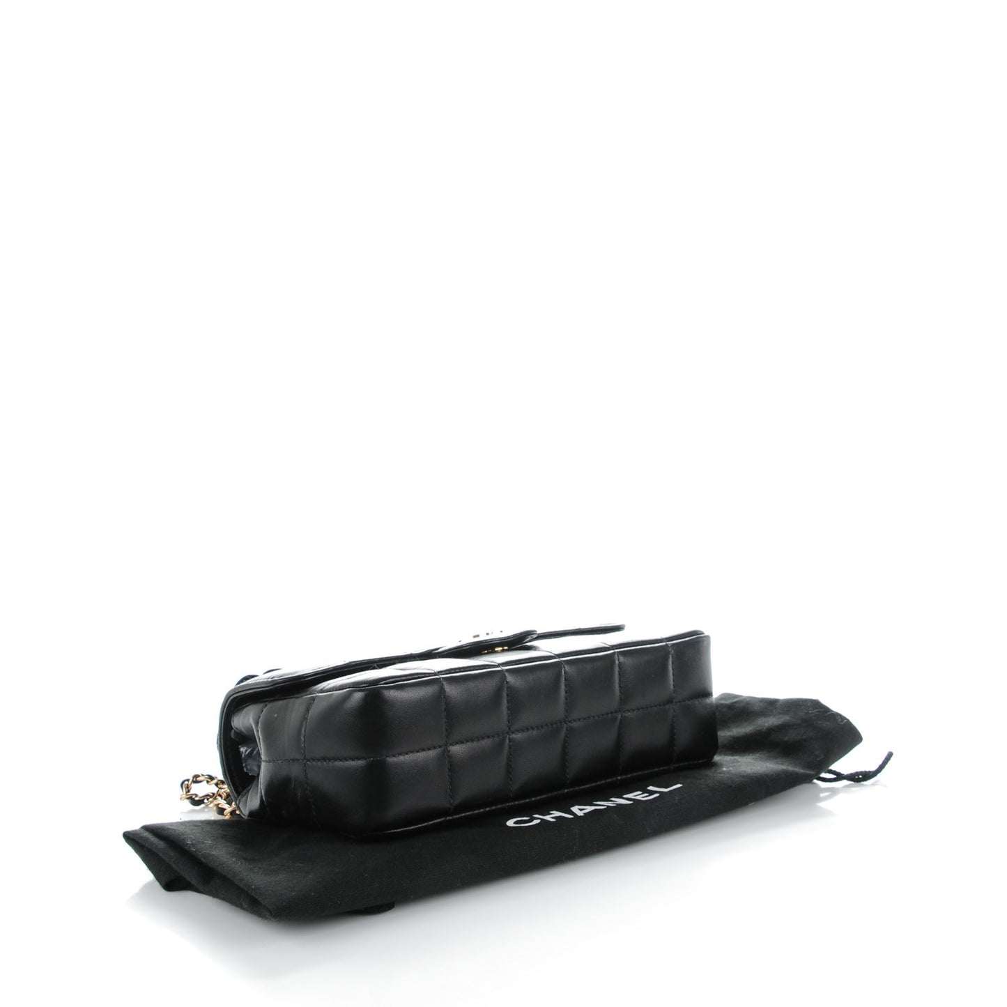 Lambskin Quilted Mini Chocolate Bar Camellia Flap Black