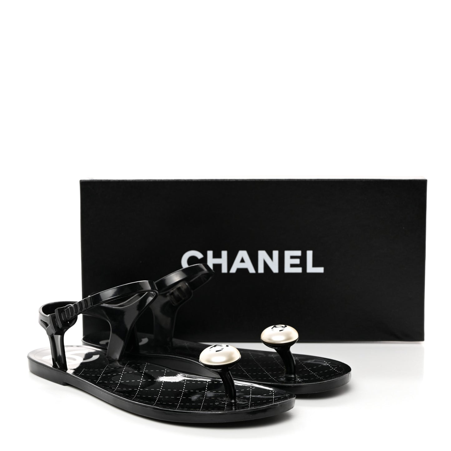 PVC CC Pearl Thong Sandals 37 Black