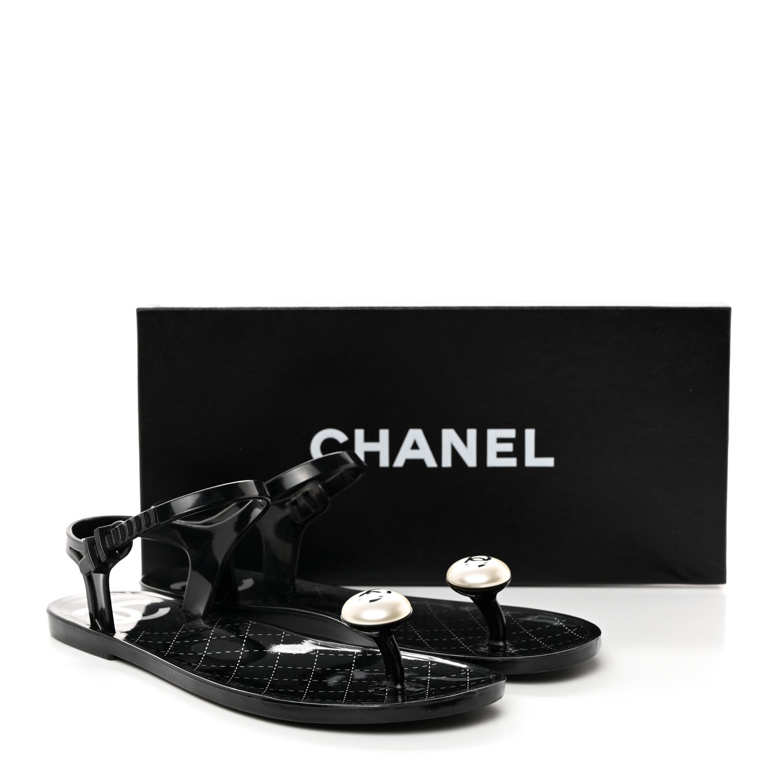 Chanel PVC CC Pearl Thong Sandals 37 Black 9 of 9