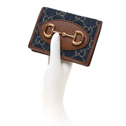 Gucci New Denim GG Monogram Dollar Calfskin Horsebit 1955 Card Case Wallet Blue Tea Cuir Epilog 2 of 7