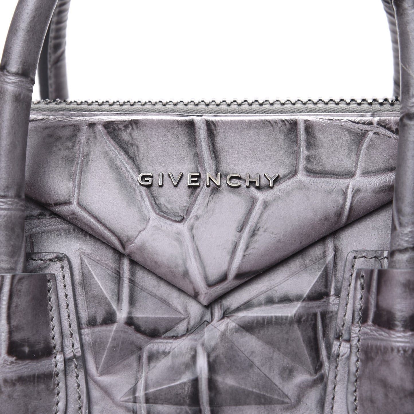 Calfskin Crocodile Embossed 3D Stud Medium Antigona Storm Grey