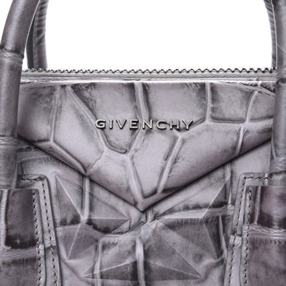 Givenchy Calfskin Crocodile Embossed 3D Stud Medium Antigona Storm Grey 7 of 10