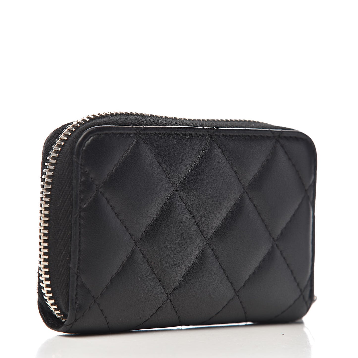 Lambskin Quilted Zip Coin Purse Black