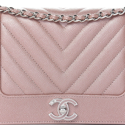 Chanel Metallic Caviar Chevron Quilted Vintage Mademoiselle Wallet On Chain WOC Pink 12 of 13