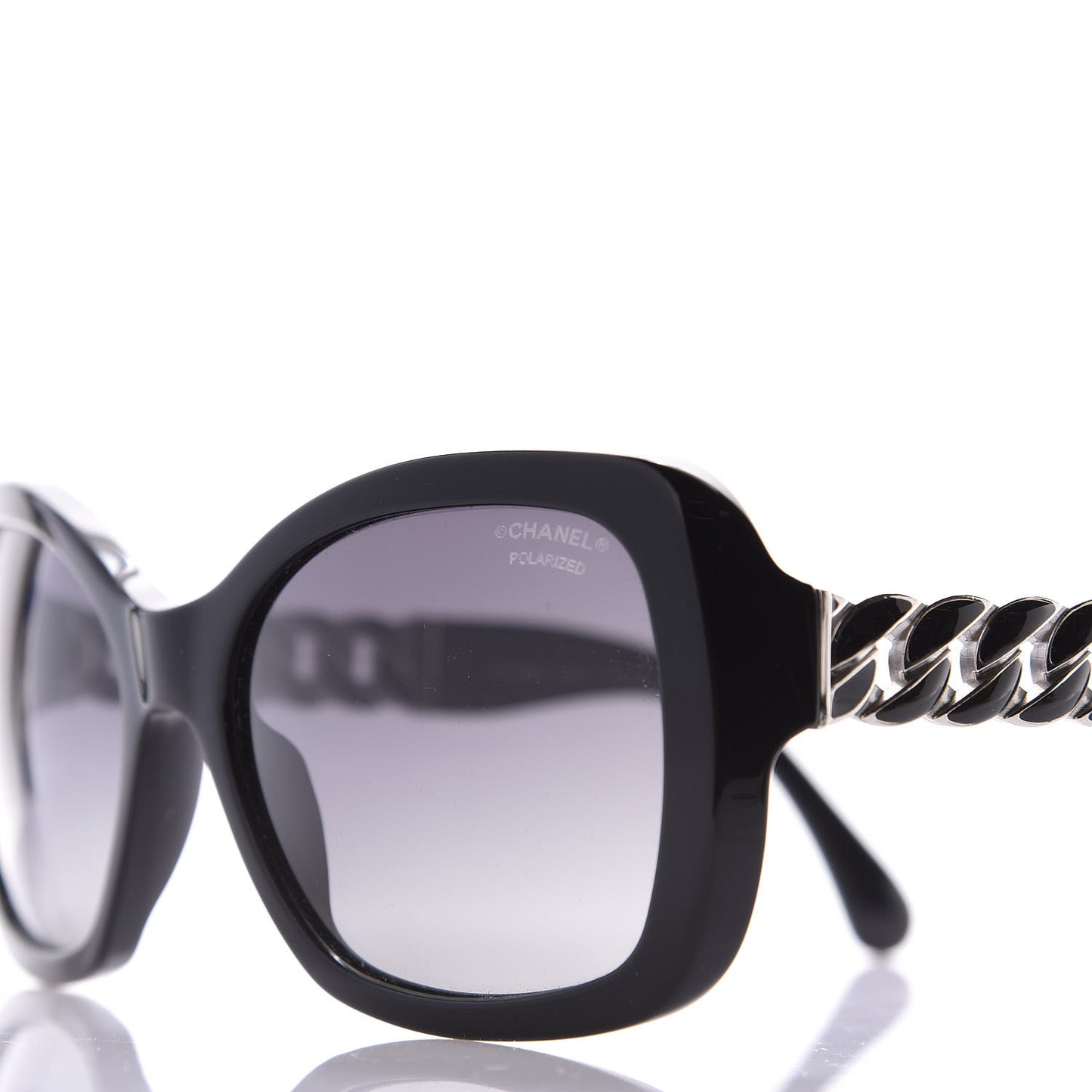 Acetate Metal Polarized Chain Square Sunglasses 5305 Black