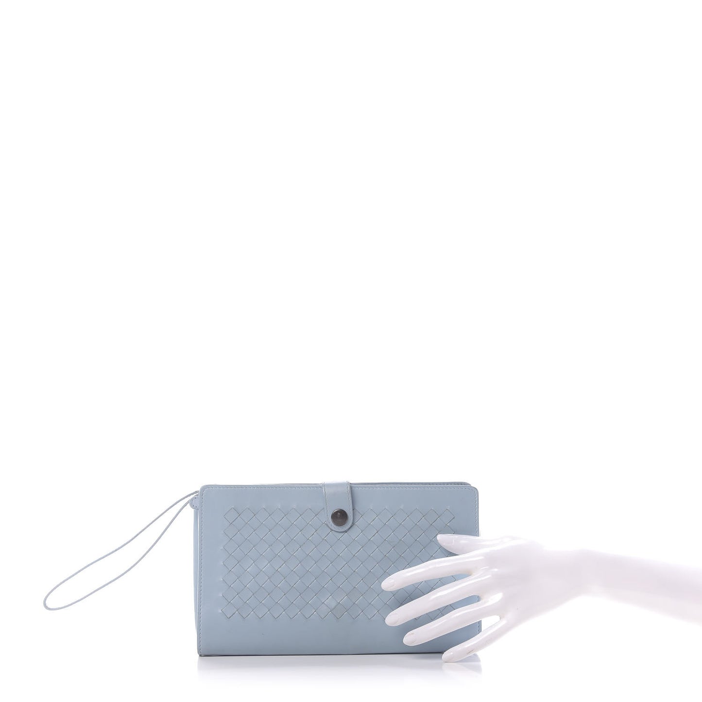 Calfskin Intrecciato Flap Wristlet Light Blue