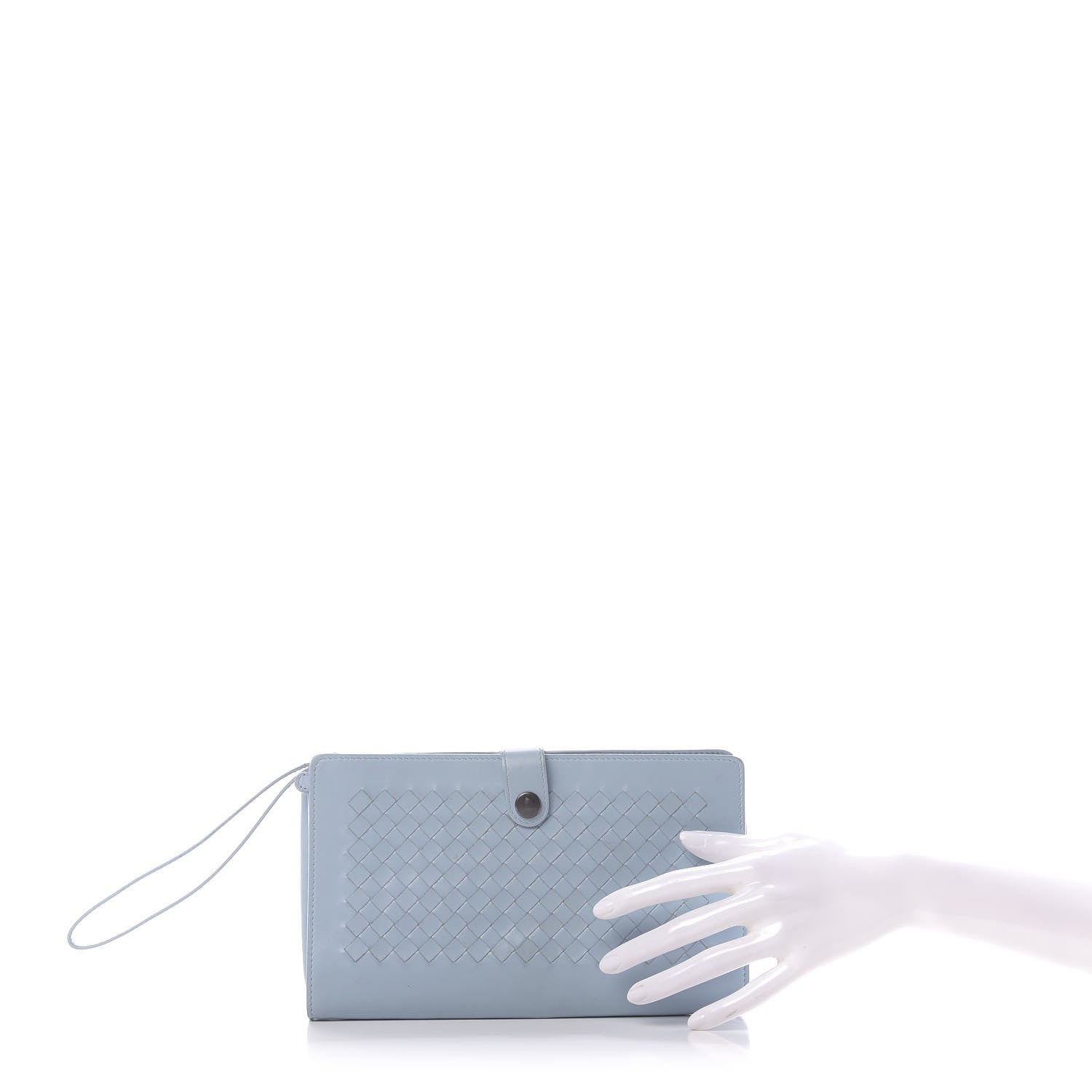 Bottega Veneta Calfskin Intrecciato Flap Wristlet Light Blue 2 of 13