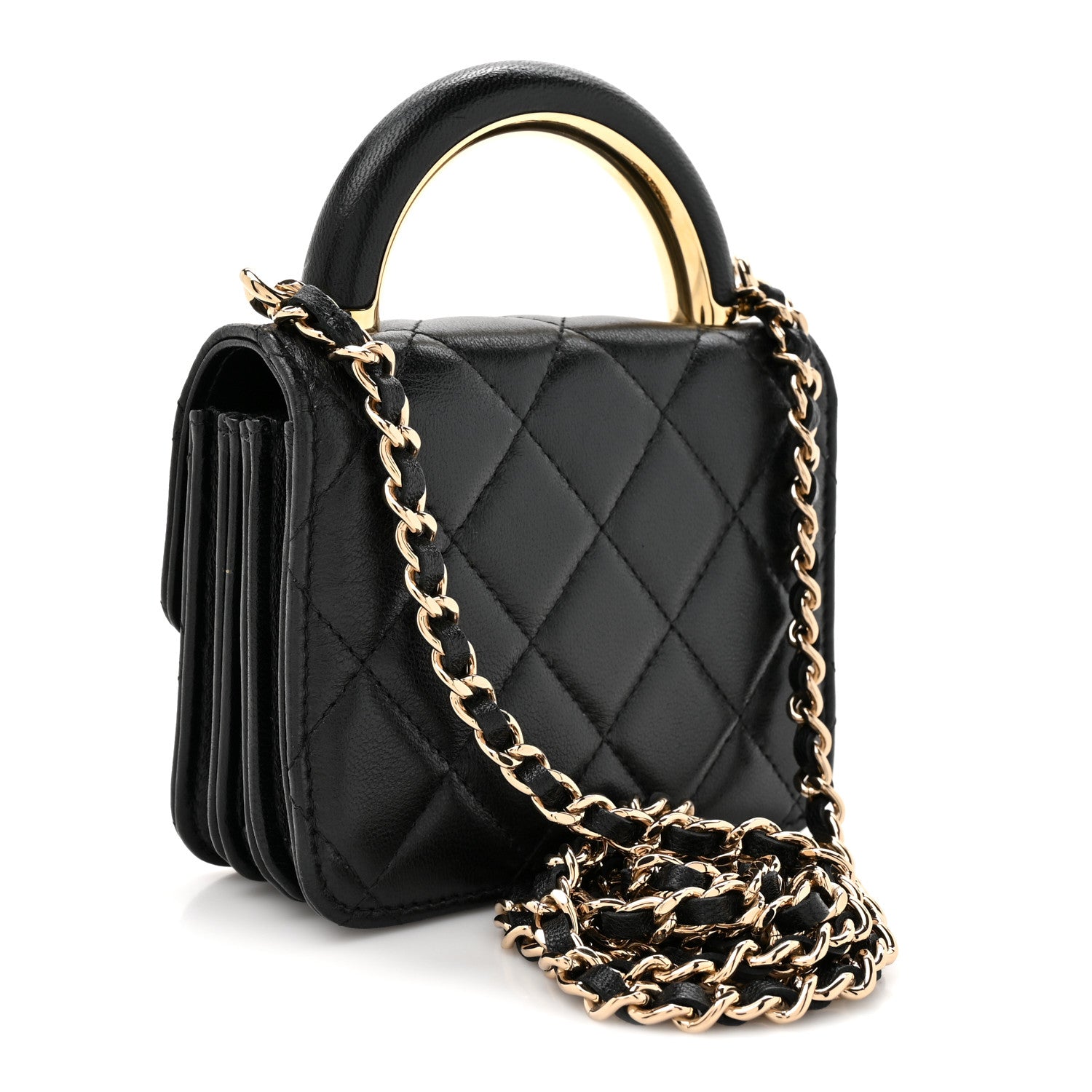 Chanel Lambskin Metal Quilted Top Handle Flap Clutch With Chain Black 3 of 11