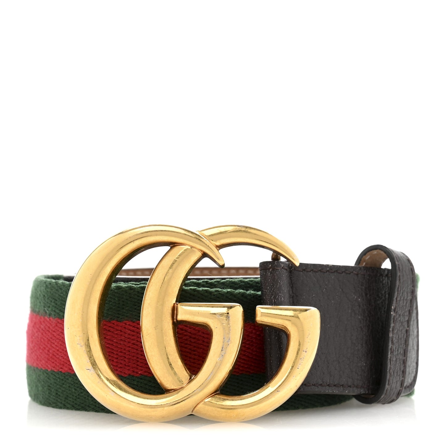 Nylon Calfskin Double G Web 40mm Belt 85 34 Green Red Dark Cocoa