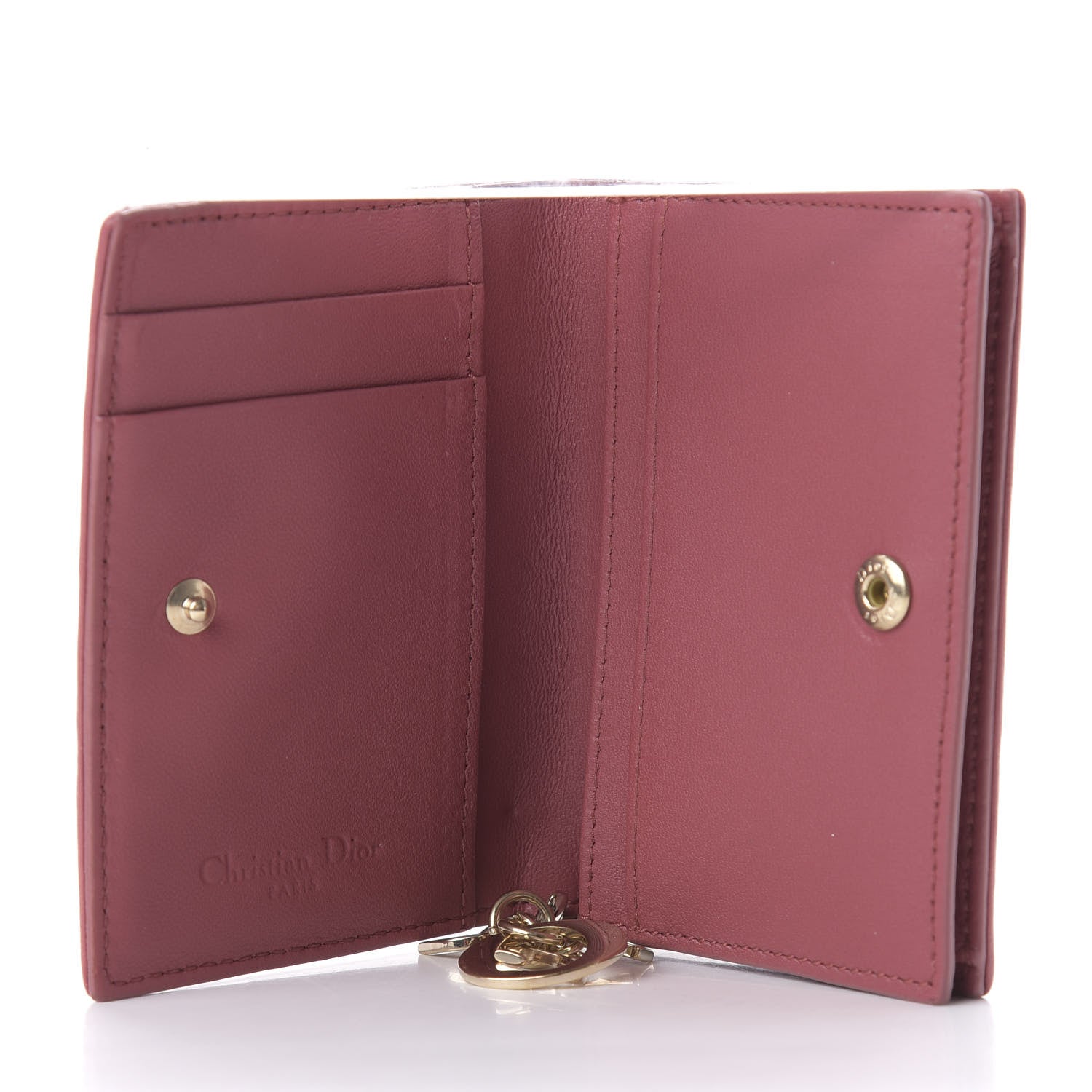 Christian Dior Lambskin Cannage Small Lady Dior Flap Card Holder Burgundy 5 of 9
