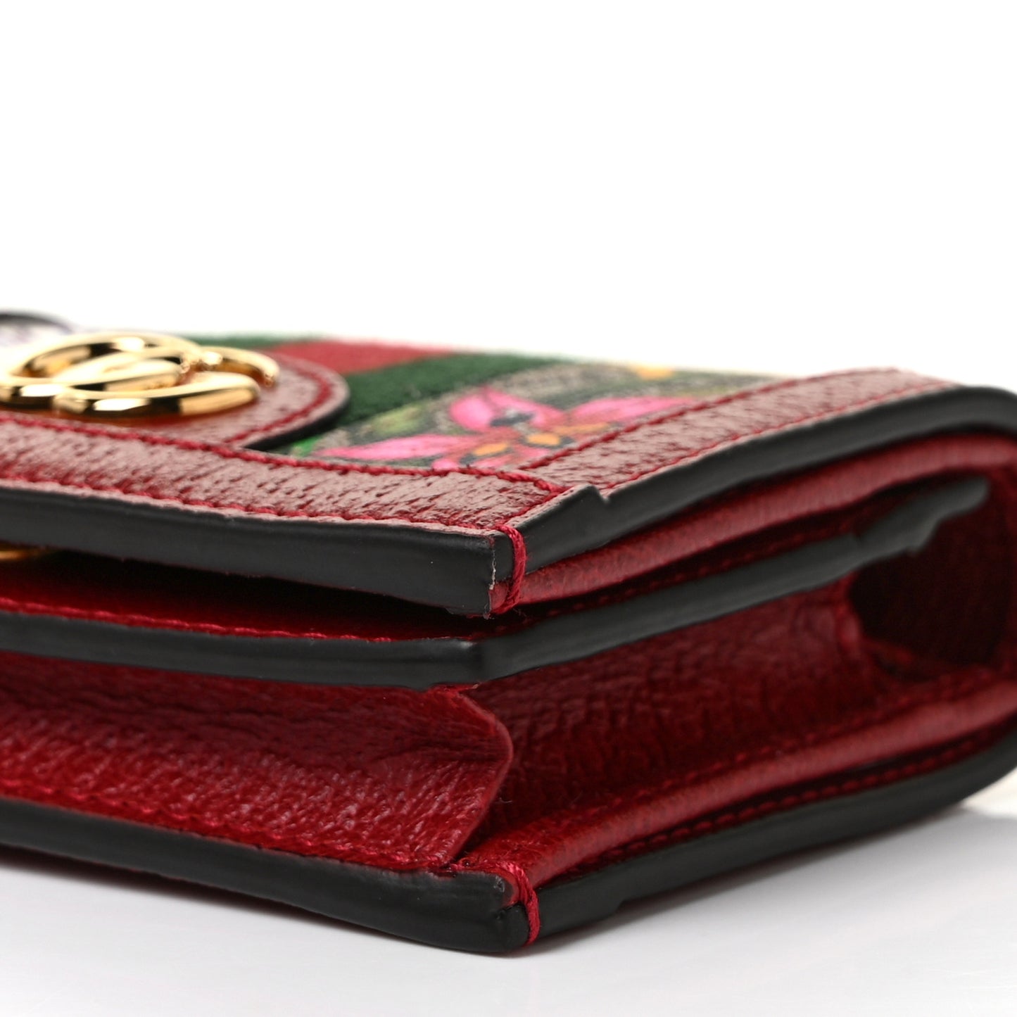 GG Supreme Monogram Flora Web Ophidia Card Case Red