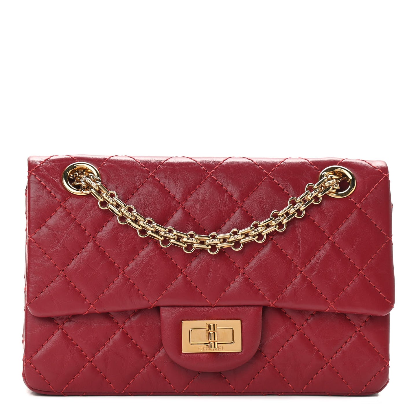 Aged Calfskin Quilted 2.55 Reissue Mini Flap Red