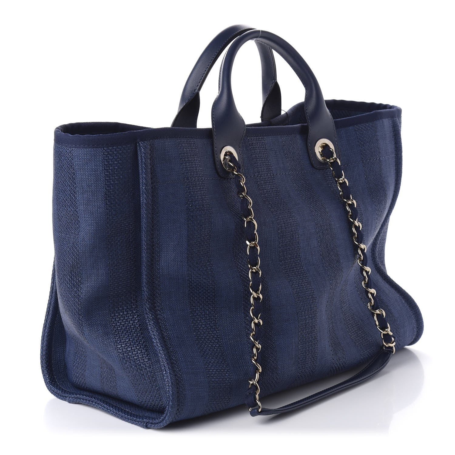 Chanel Mixed Fibers Striped Medium Deauville Tote Navy Blue 4 of 11