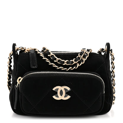 Chanel Velvet Effect Nylon Shiny Crumpled Calfskin Mini Quilted Chanel 25 Clutch With Chain Black 1 of 11