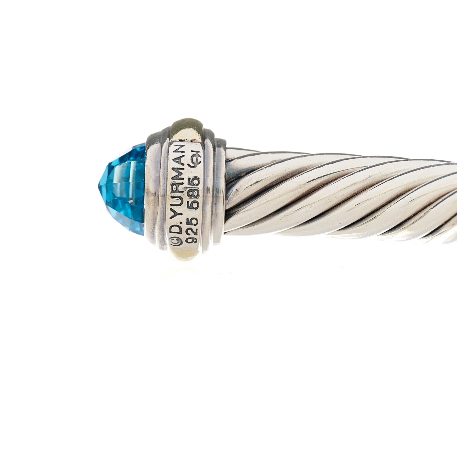 David Yurman Sterling Silver 14K Yellow Gold Blue Topaz 7mm Cable Classics Bracelet 3 of 4