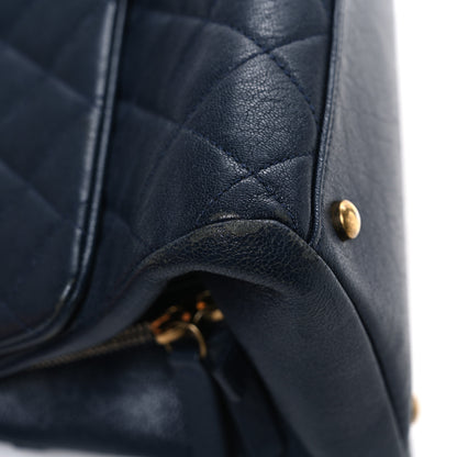 Chanel Shiny Sheepskin Quilted Large Trapezio Flap Navy 12 of 12