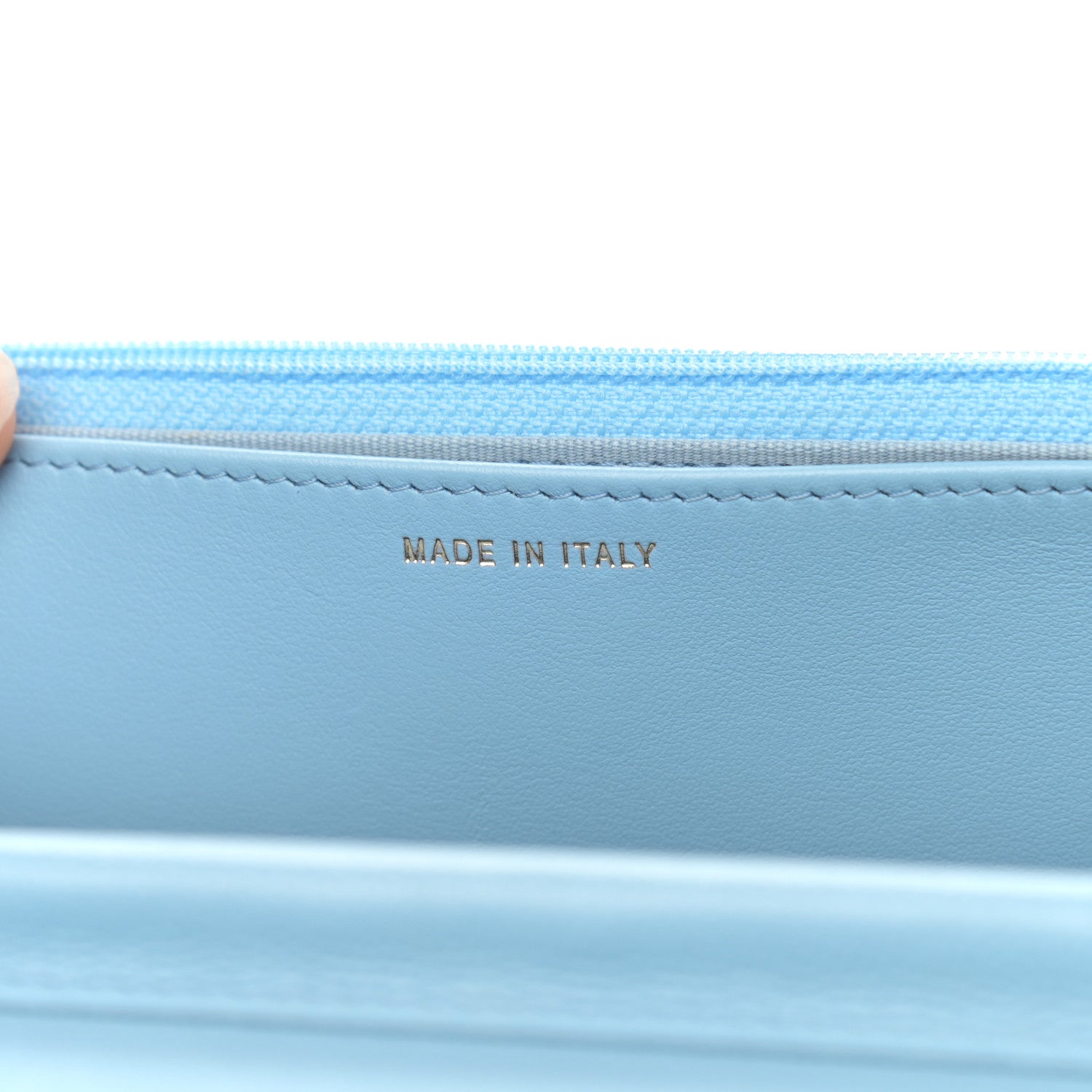 Chanel Caviar Quilted Crystal CC Wallet On Chain WOC Light Blue 7 of 13