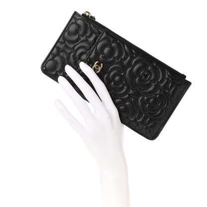 Chanel Caviar Camellia Embossed Classic Flat Wallet Pouch Black 4 of 8