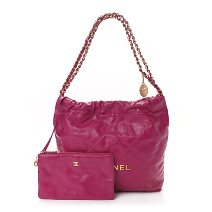 Chanel Shiny Calfskin Quilted Small Chanel 22 Dark Pink 1 of 12