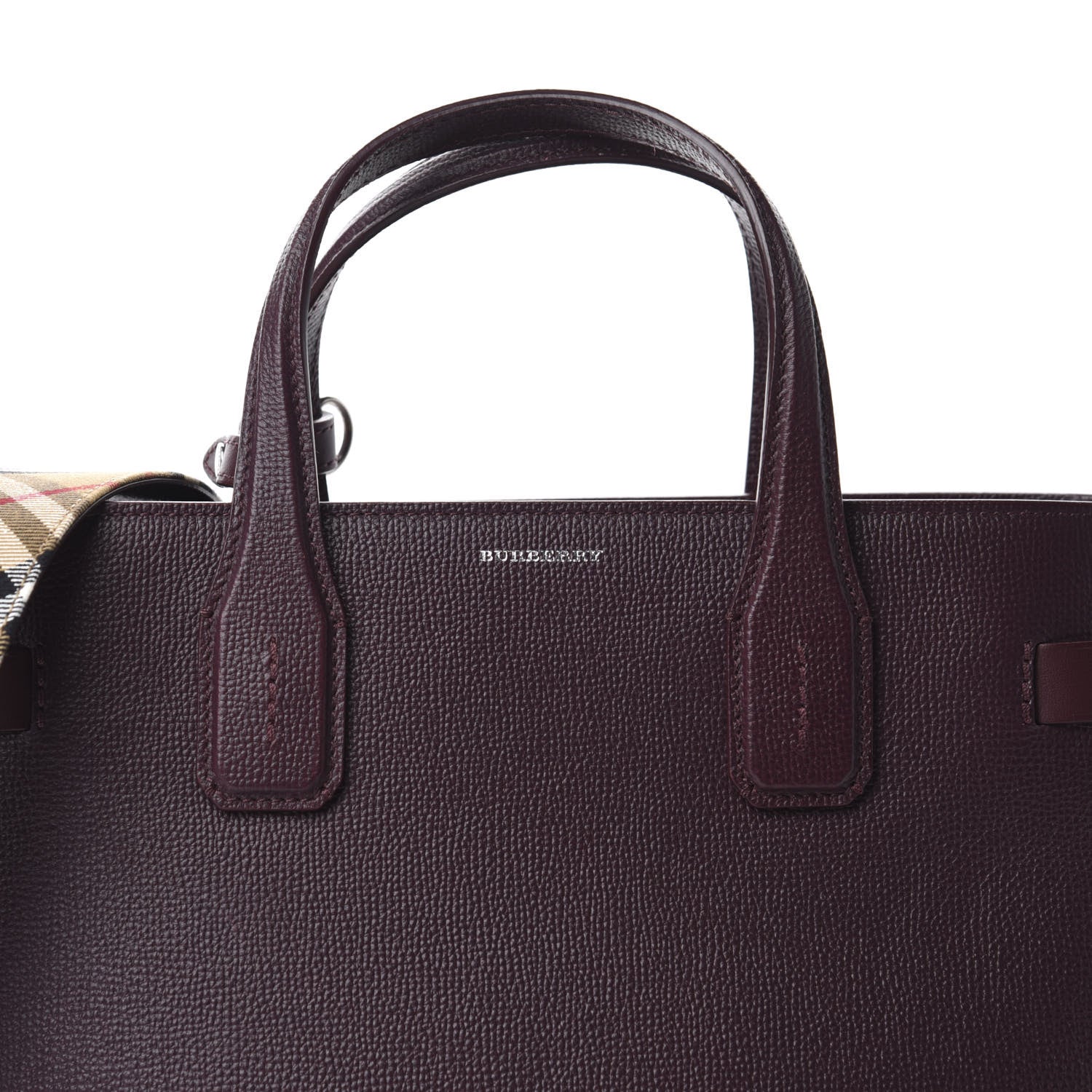 Burberry Derby Calfskin House Check Medium Banner Tote Burgundy 12 of 15