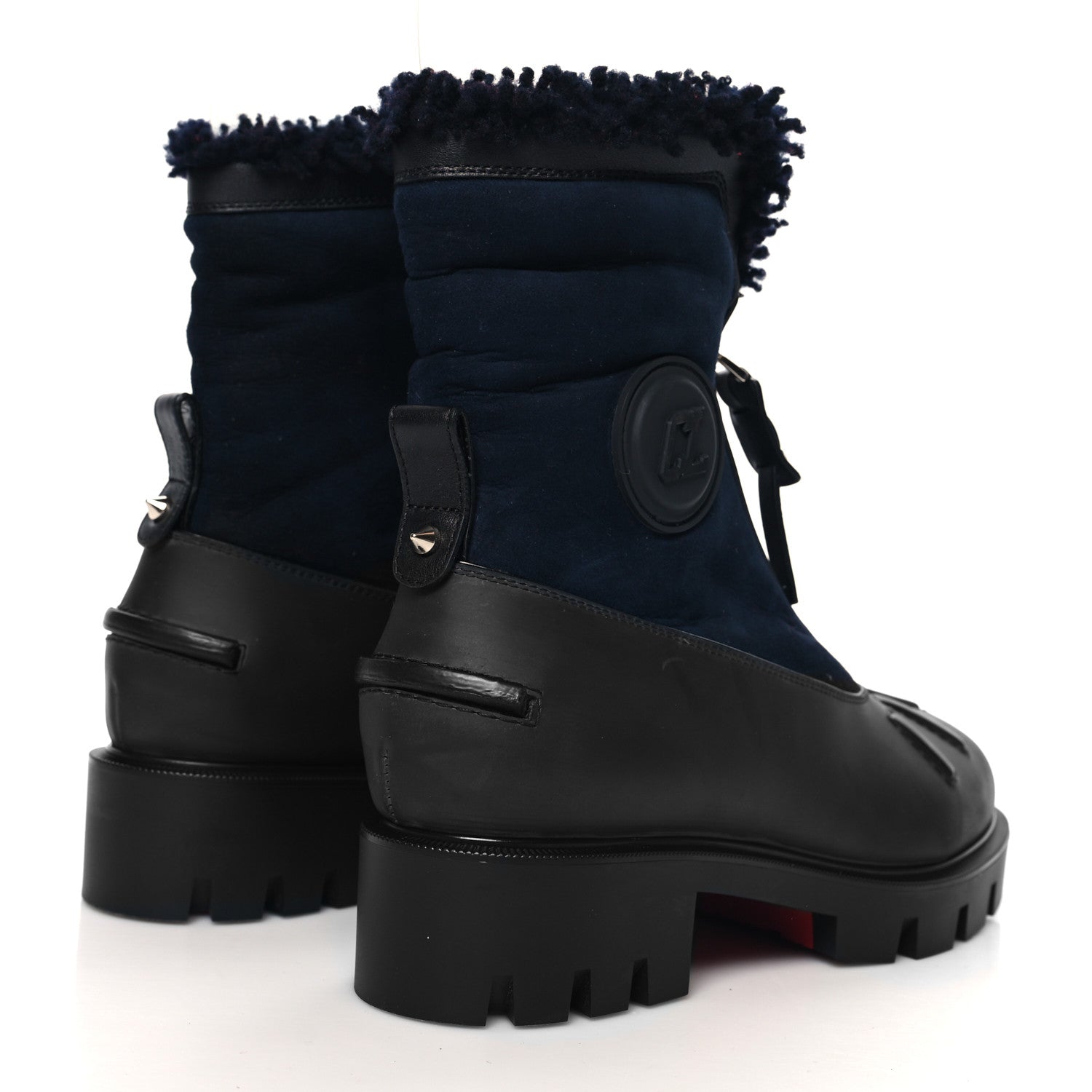 Christian Louboutin Kid Calfskin Suede Rubber Shearling Glory Duck Flat Boot 37 Black 5 of 9