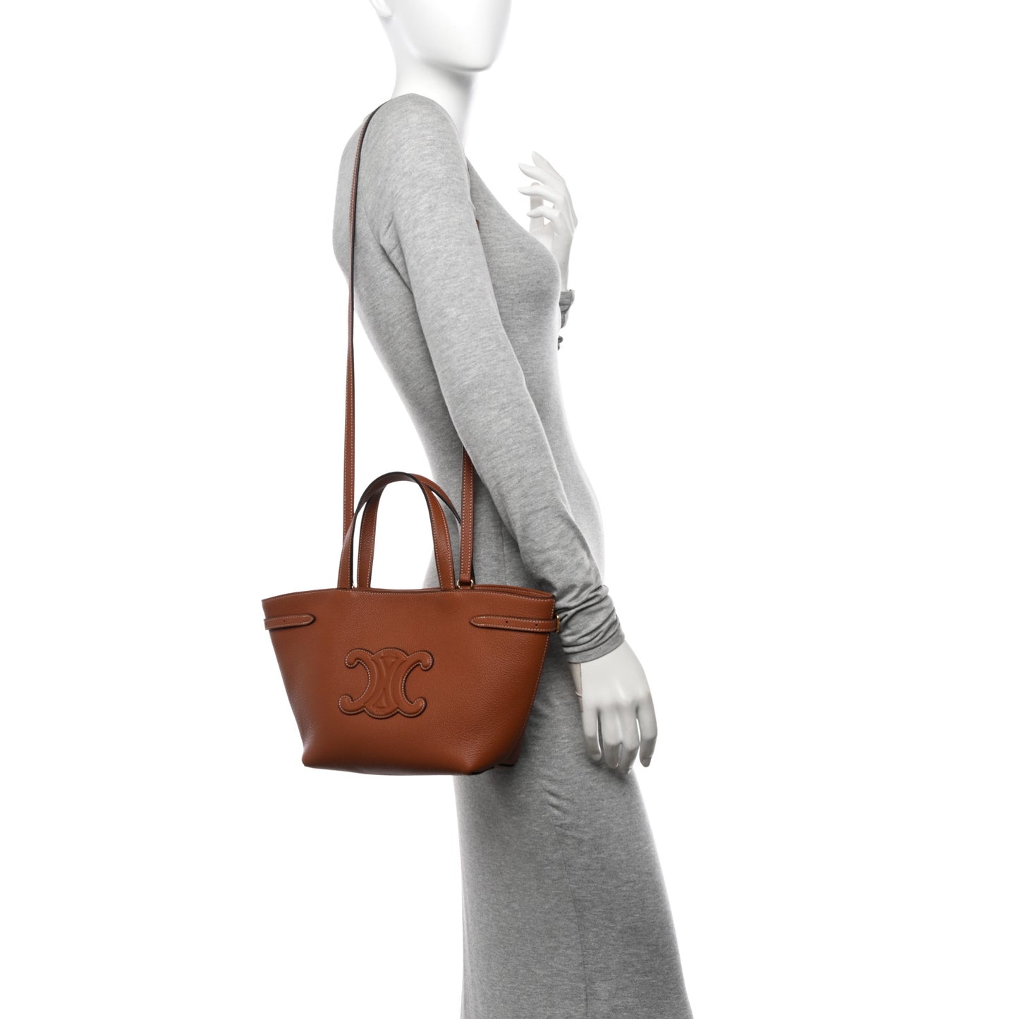 Grained Calfskin Triomphe Mini Cabas Anais Tan