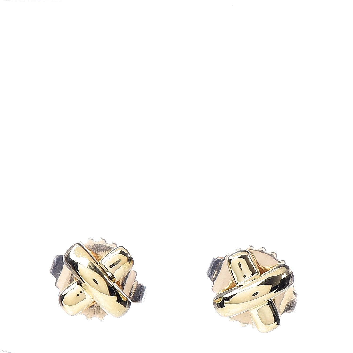 Tiffany 18K Yellow Gold 5mm Cross Stitch Earrings 1 of 5