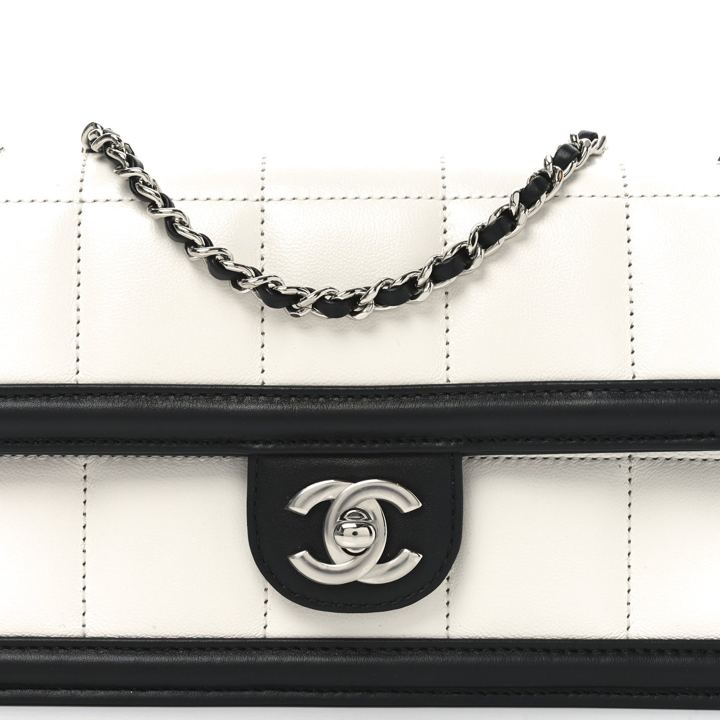 Lambskin Calfskin Small Chocolate Bar Flap Bag White Black