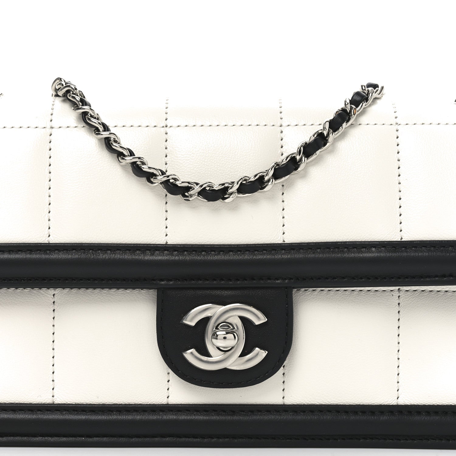 Chanel Lambskin Calfskin Small Chocolate Bar Flap Bag White Black 8 of 11