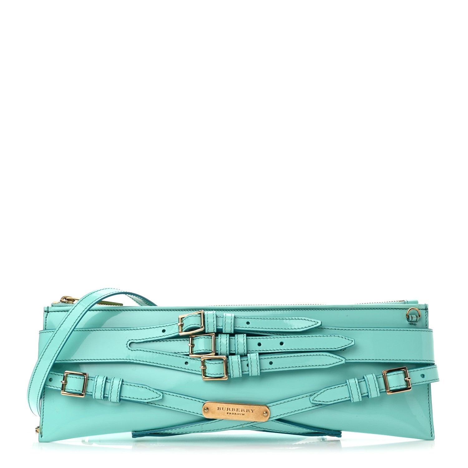 Burberry Patent Bridle Calfskin Parmoor Clutch Bag Turquoise 1 of 11