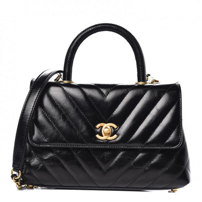 Chanel Calfskin Lizard Chevron Quilted Mini Coco Handle Flap Black 10 of 10