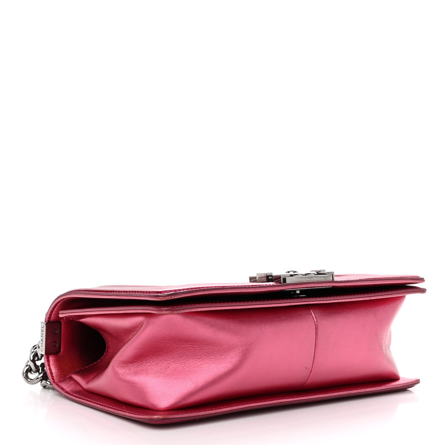 Metallic Patent Calfskin Quilted Medium Boy Flap Pink