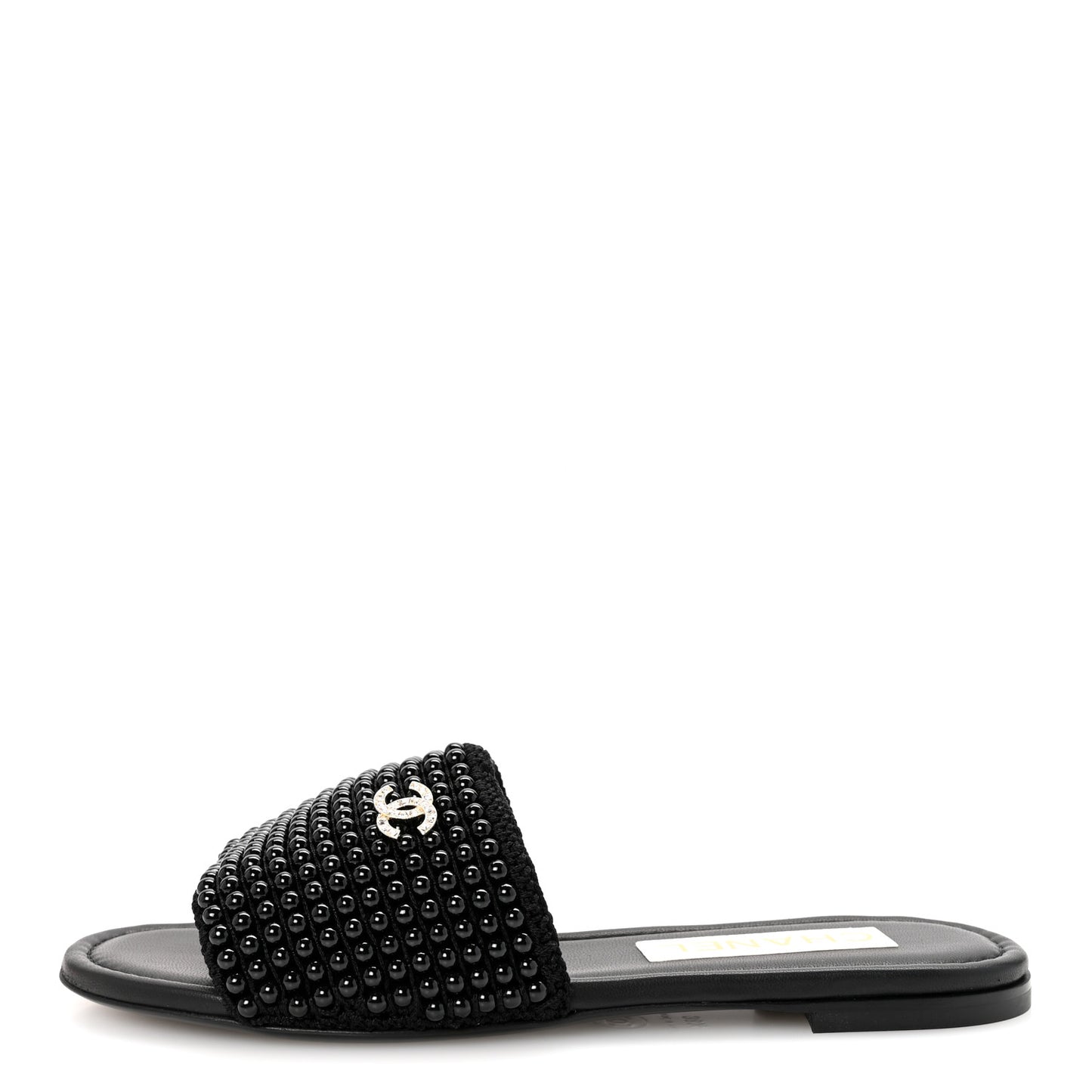 Pearl Crystal CC Mules Sandals 38.5 Black