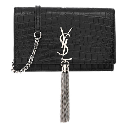 Saint Laurent Calfskin Crocodile Embossed Medium Classic Monogram Kate Tassel Satchel Black 1 of 11