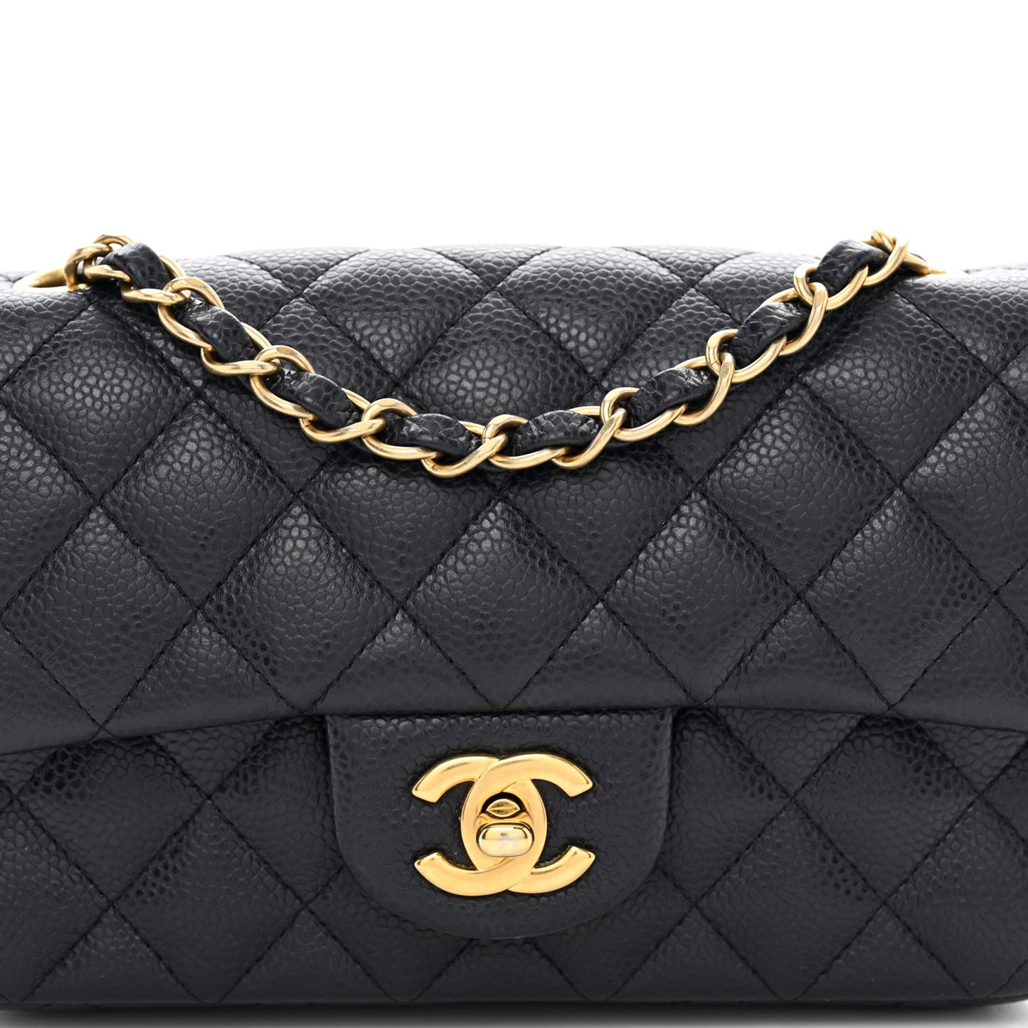 Caviar Quilted Mini Rectangular Flap Navy