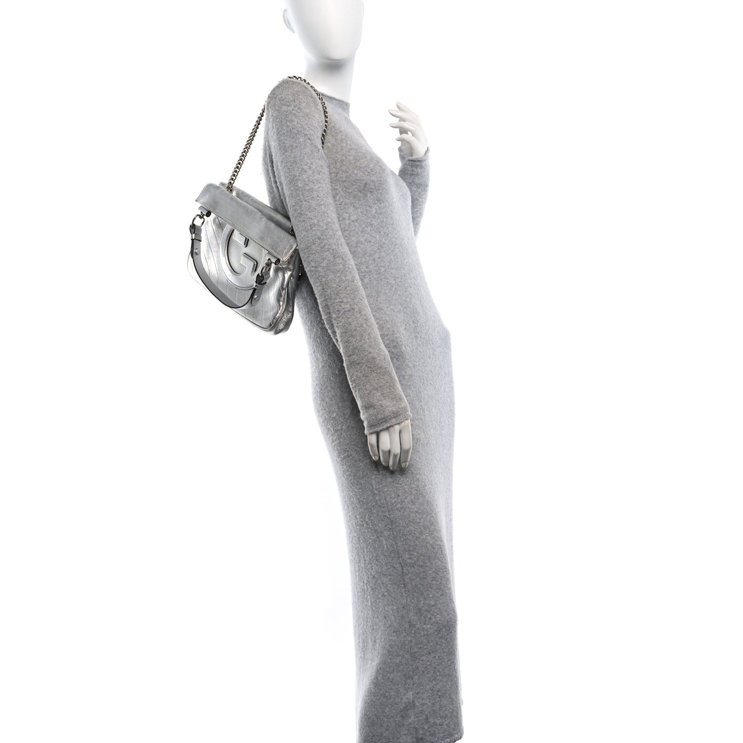 Sakai Be Green Calfskin Diagonal Stitched Small Blondie Tote Silver
