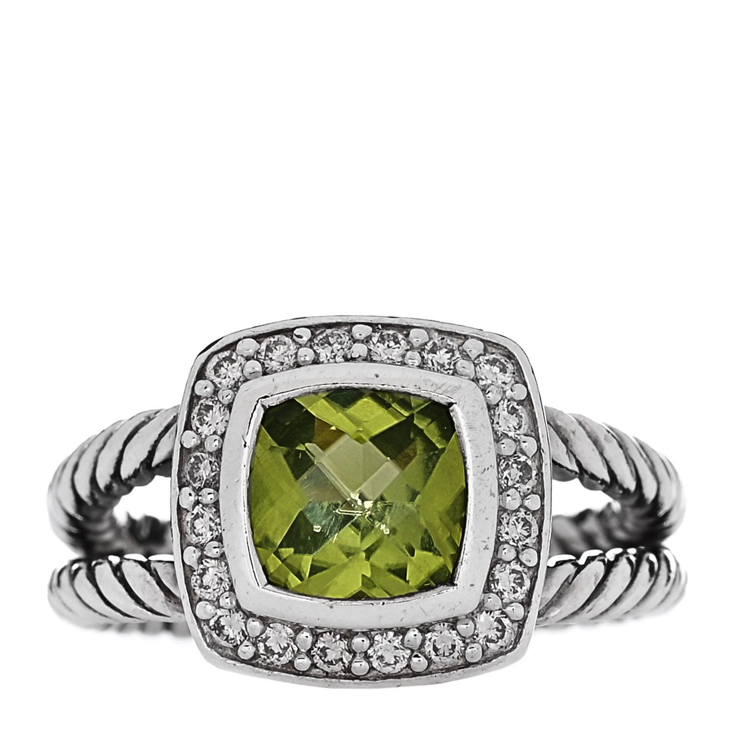 David Yurman Sterling Silver Diamond Peridot 7mm Petite Albion Ring 49 5 1 of 6