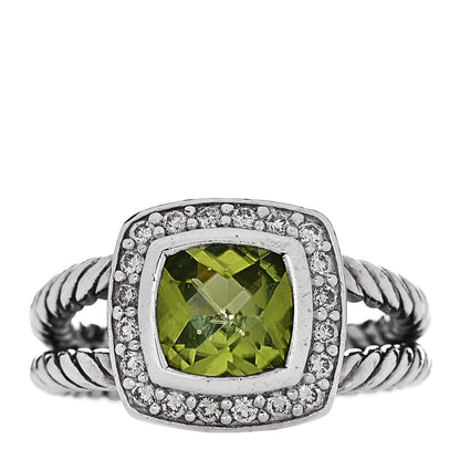 David Yurman Sterling Silver Diamond Peridot 7mm Petite Albion Ring 49 5 1 of 6