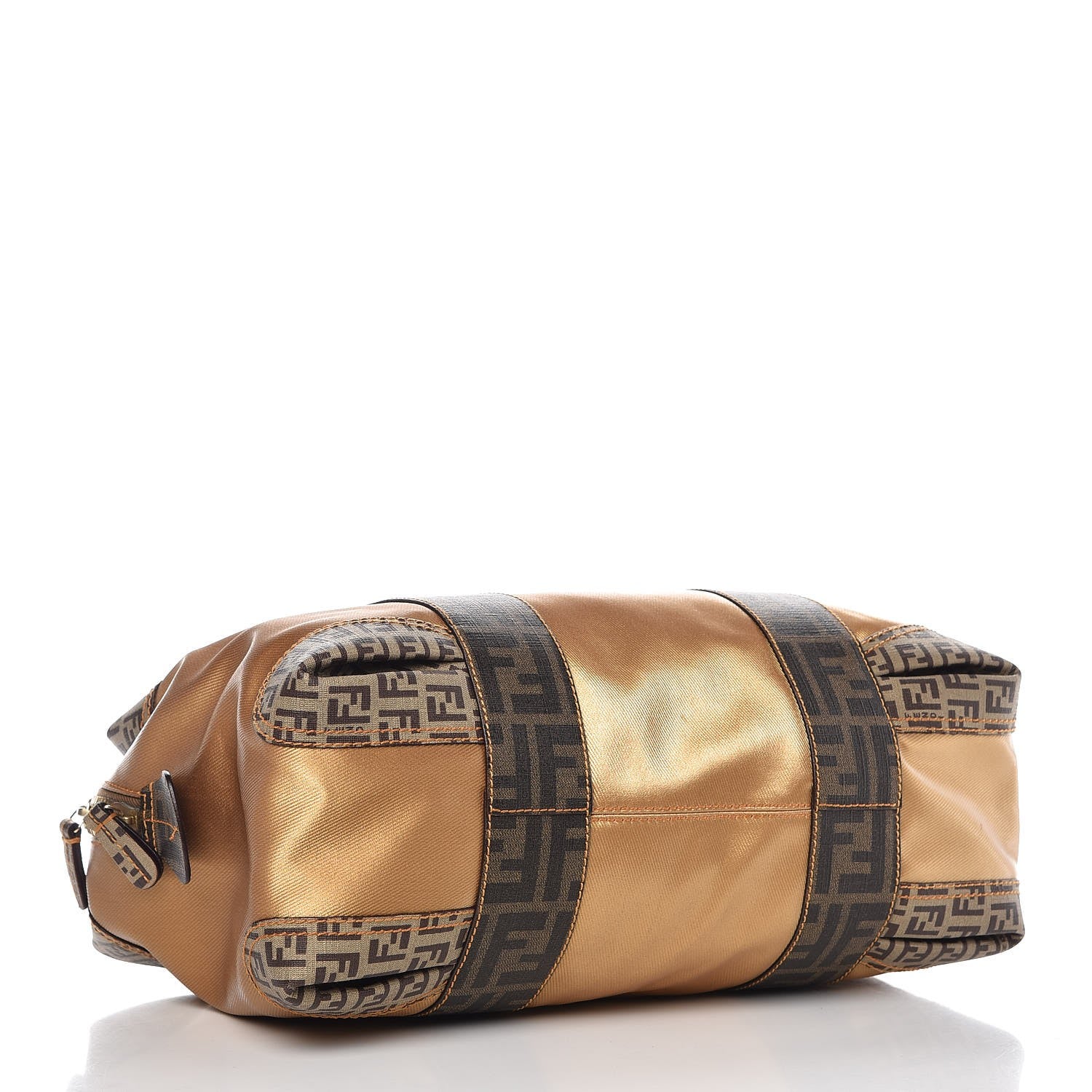Fendi Zucca Zucchino Spalmati Mixed Media Boston Gold Mogano Panna 4 of 10