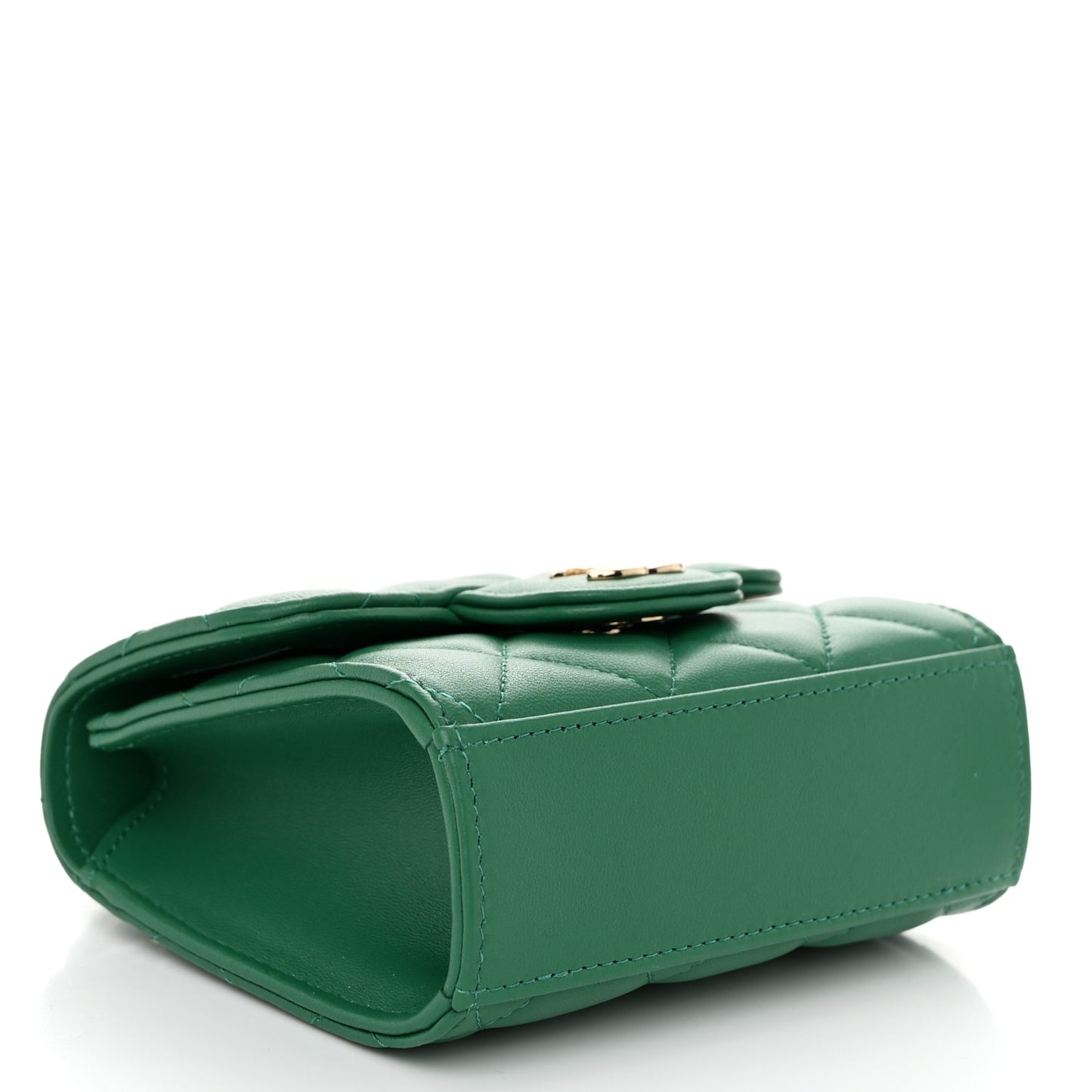 Lambskin Quilted Top Handle Flap Clutch With Chain Green