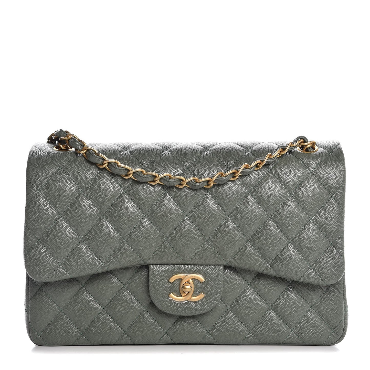 Iridescent Caviar Quilted Jumbo Double Flap Green