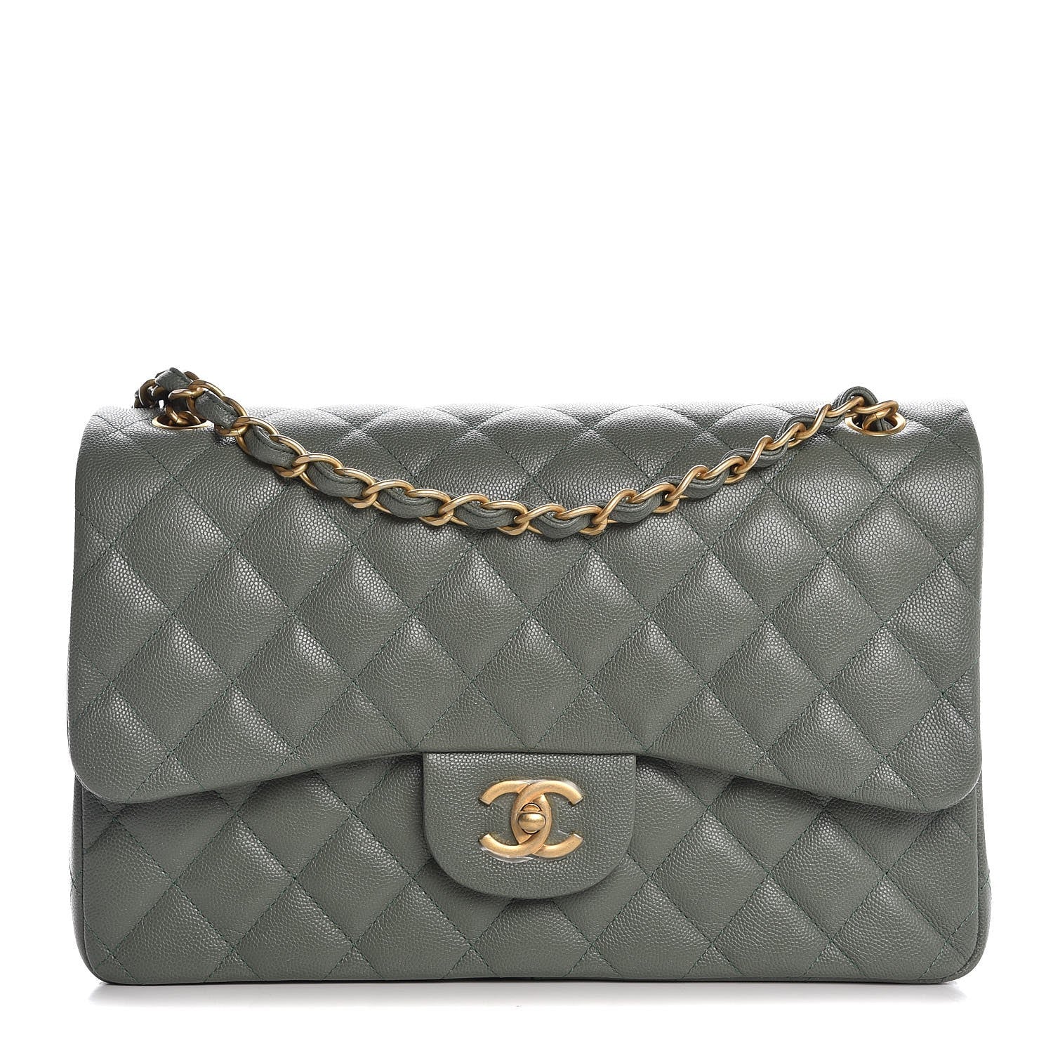 Chanel Iridescent Caviar Quilted Jumbo Double Flap Green 1 of 8