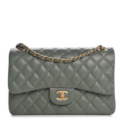 Chanel Iridescent Caviar Quilted Jumbo Double Flap Green 1 of 8