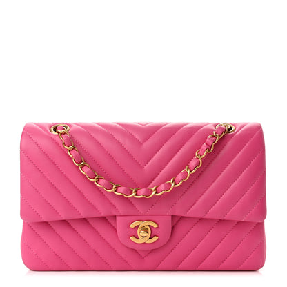 Chanel Lambskin Chevron Quilted Medium Double Flap Pink 1 of 11