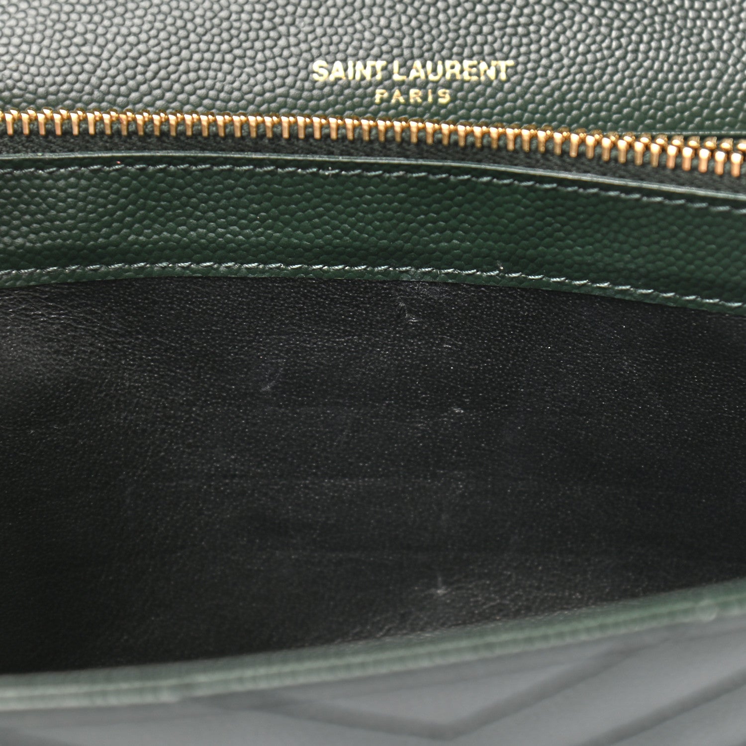 Saint Laurent Grain De Poudre Matelasse Chevron Monogram Chain Wallet Dark Green 7 of 9