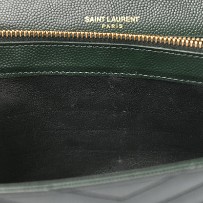 Saint Laurent Grain De Poudre Matelasse Chevron Monogram Chain Wallet Dark Green 7 of 9
